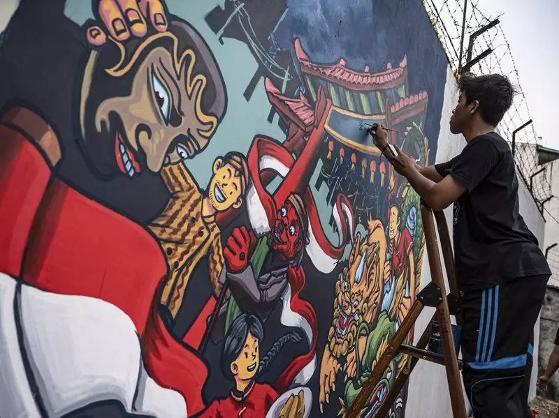 Warna-Warni Mural Hidupkan Bantaran Sungai di Pecinan Semarang