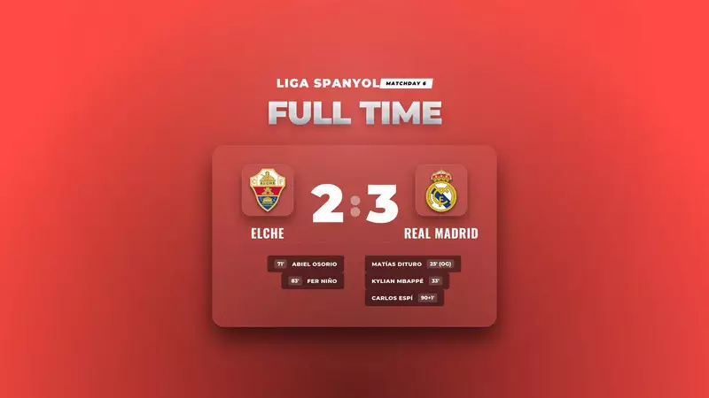 Hasil Liga Spanyol: Real Madrid Curi Kemenangan Tipis di Markas Elche